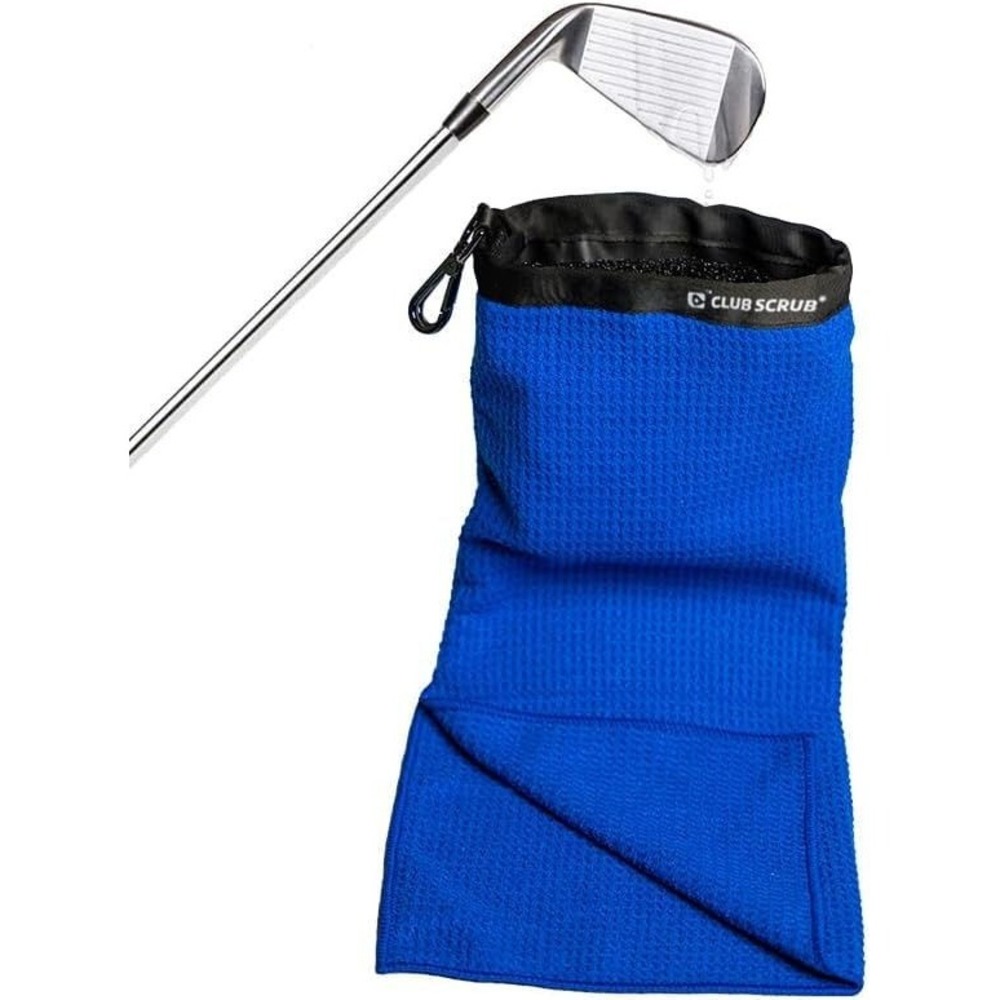 Club Scrub Towel Pro - Waffle-Weave Microfiber Golf Cleaning Pouch - Blue